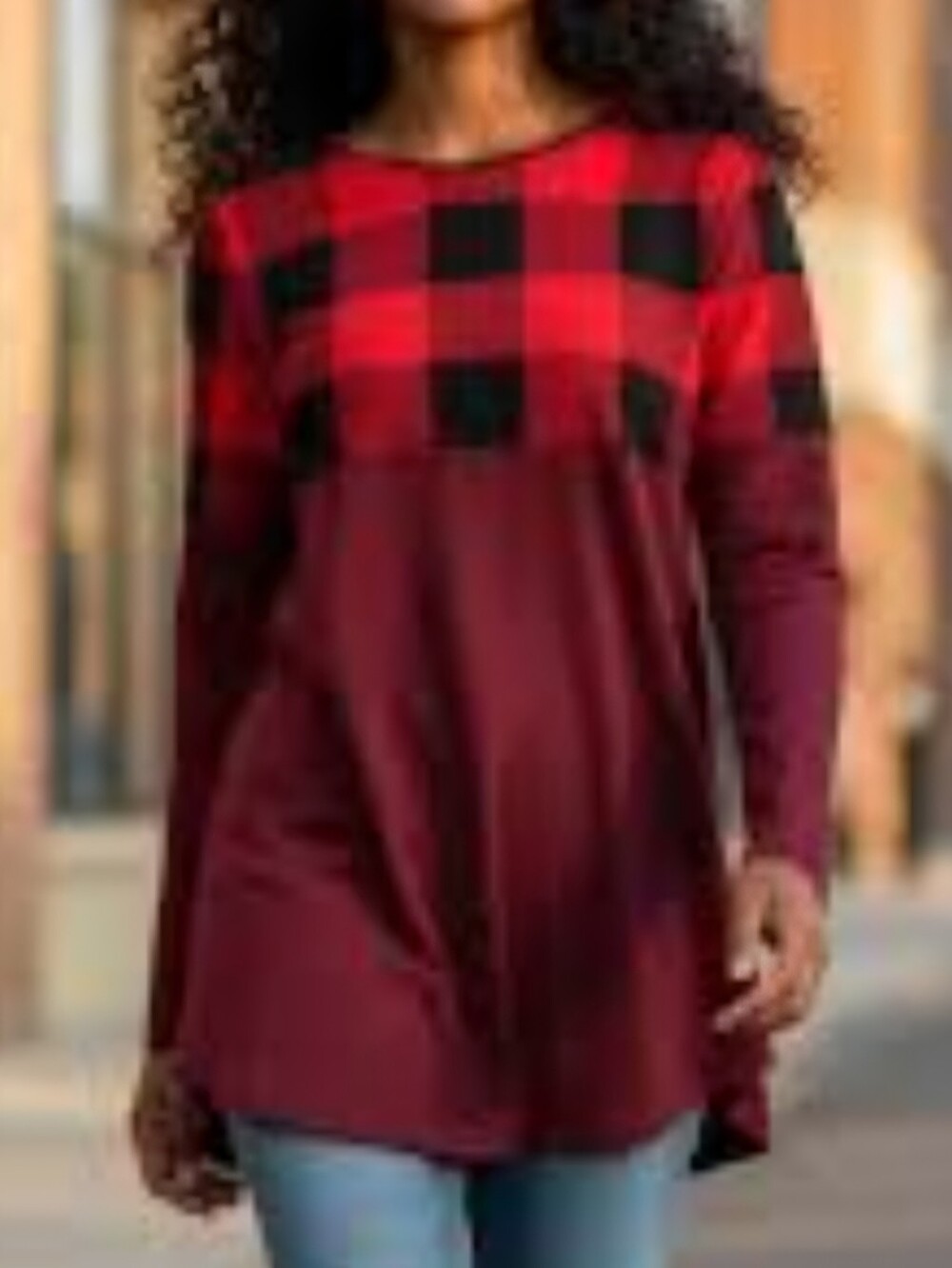 New In Bag Women's Zenana Buffalo Plaid Red and Black Relaxed Fit Tunic Top Sz M